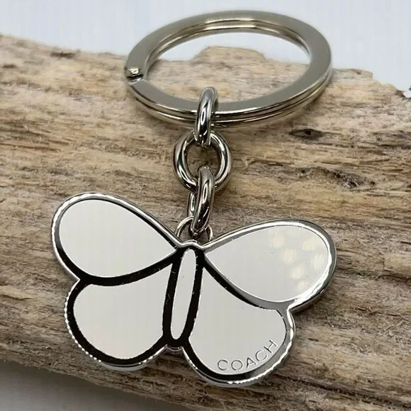 Silver White Butterfly Coach Purse Cham Key Chain - Picture 1 of 4